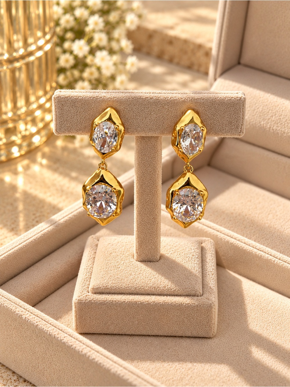 REVOLVE Gold Crystal Double Drop Earrings
